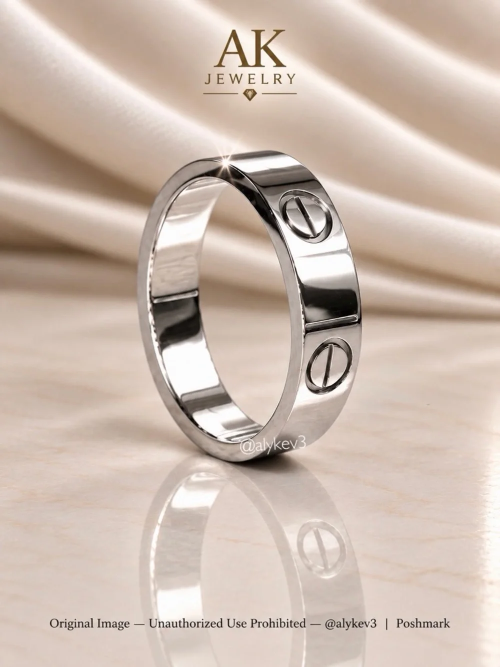 💎LUXURY 5mm Wide Silver Titanium Ring, w/ Pavé Crystal Detail | AK Jewelry™